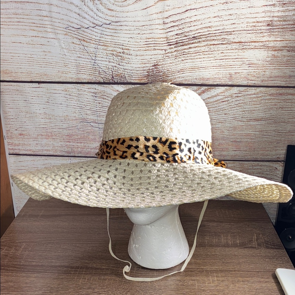 Pre owned Unbranded Leopard Band Straw Sun Hat